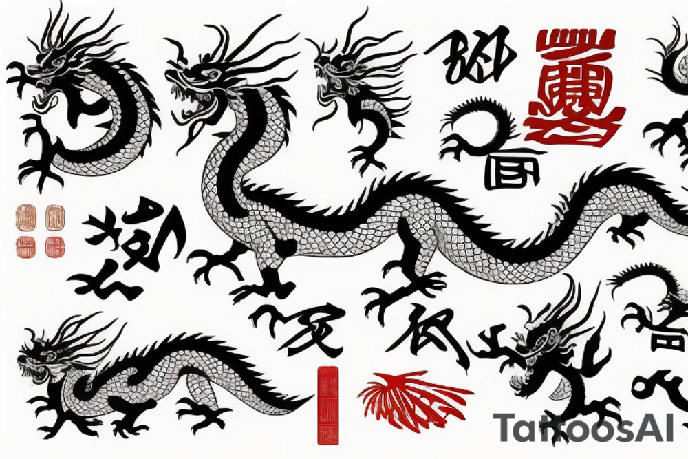 Chinese dragon with hieroglyphs tattoo idea