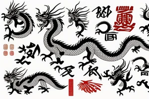 Chinese dragon with hieroglyphs tattoo idea