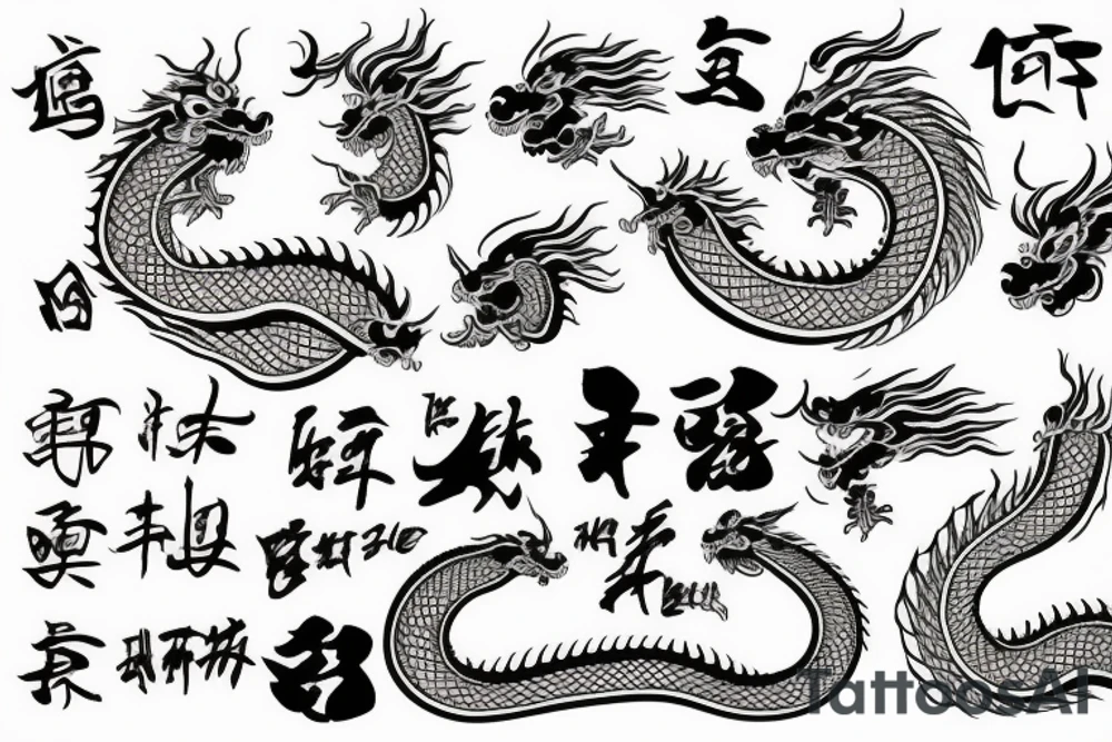 Chinese dragon with hieroglyphs tattoo idea