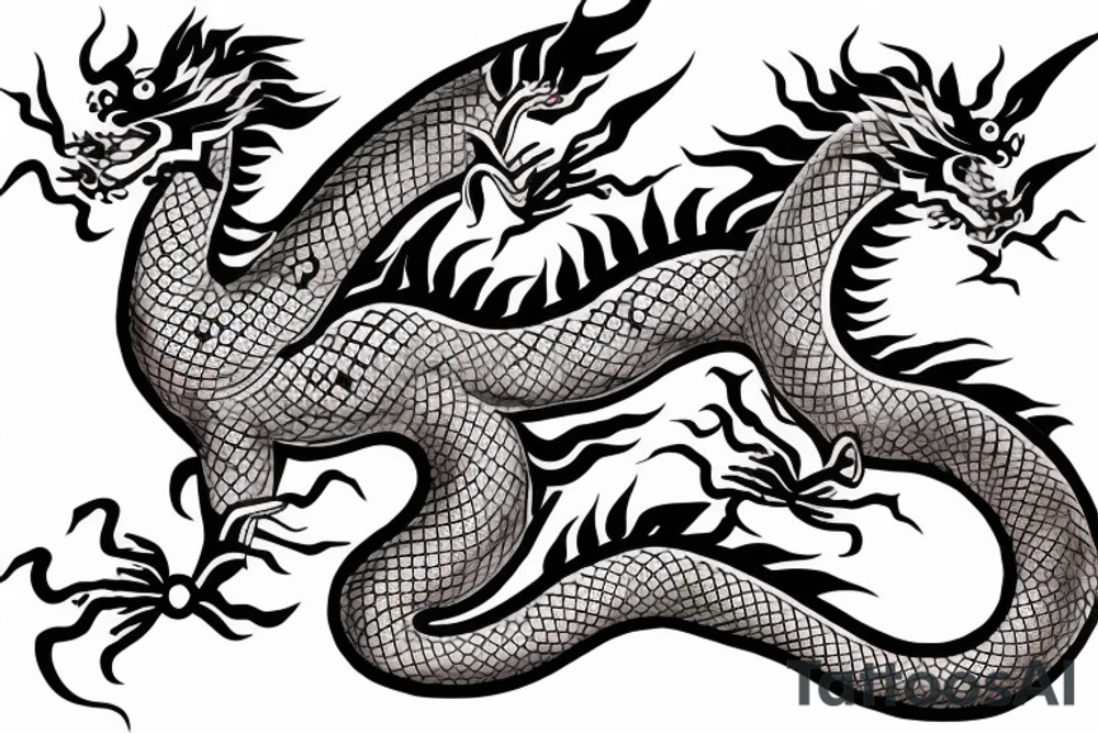 Chinese dragon with hieroglyphs tattoo idea