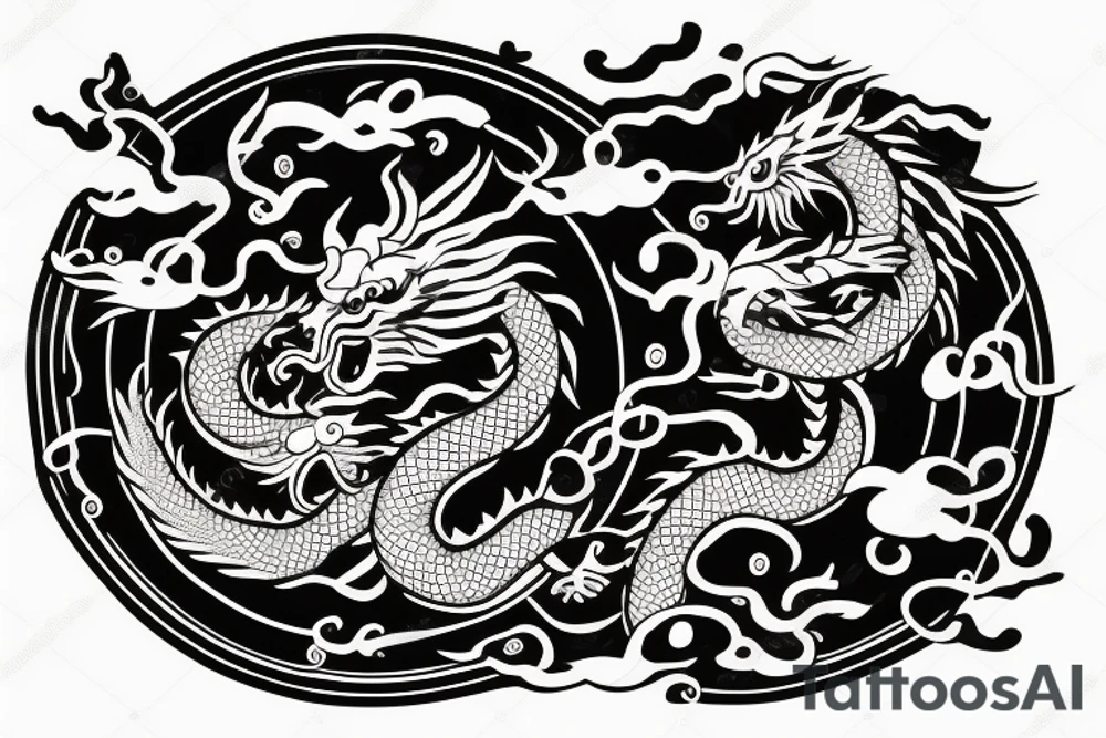 Chinese dragon with hieroglyphs tattoo idea