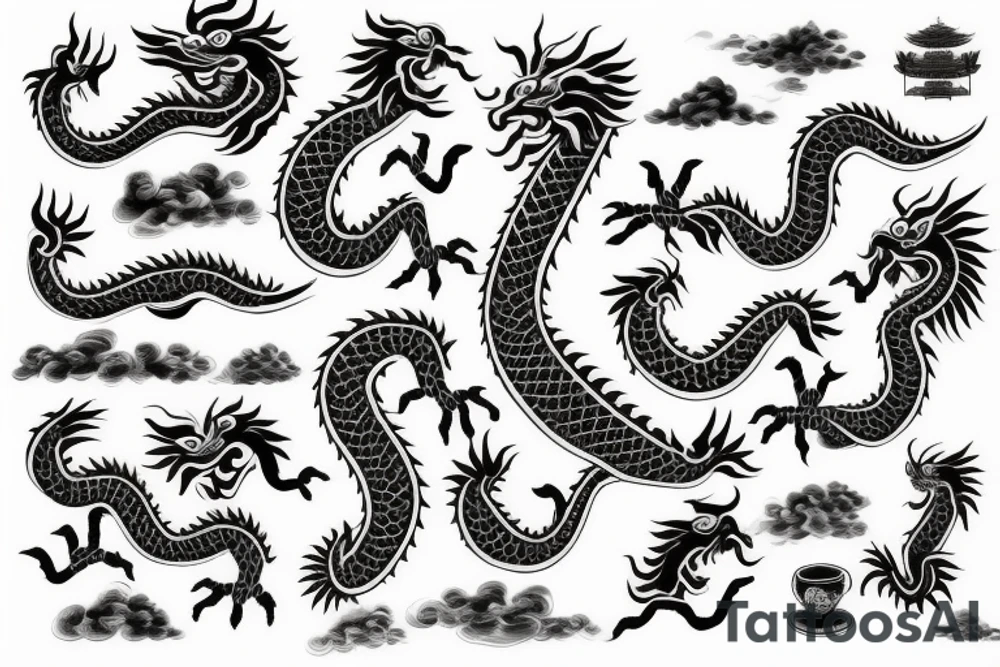 Chinese dragon with hieroglyphs tattoo idea