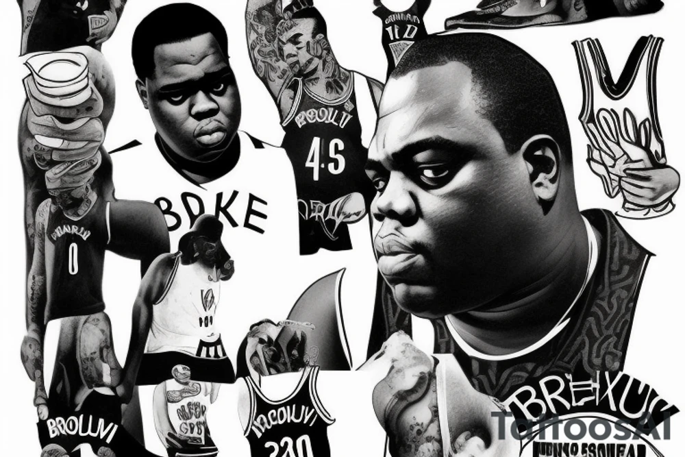 Notorious BIG with crown in brooklyn nets jersey tattoo idea
