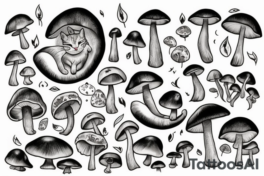 Mushroom sleeping cat tattoo idea