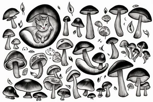 Mushroom sleeping cat tattoo idea