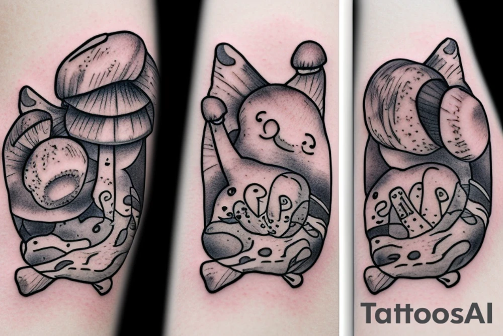 Mushroom sleeping cat tattoo idea