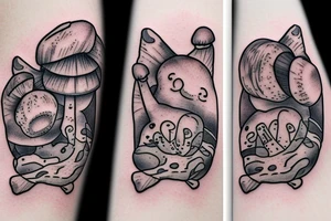Mushroom sleeping cat tattoo idea