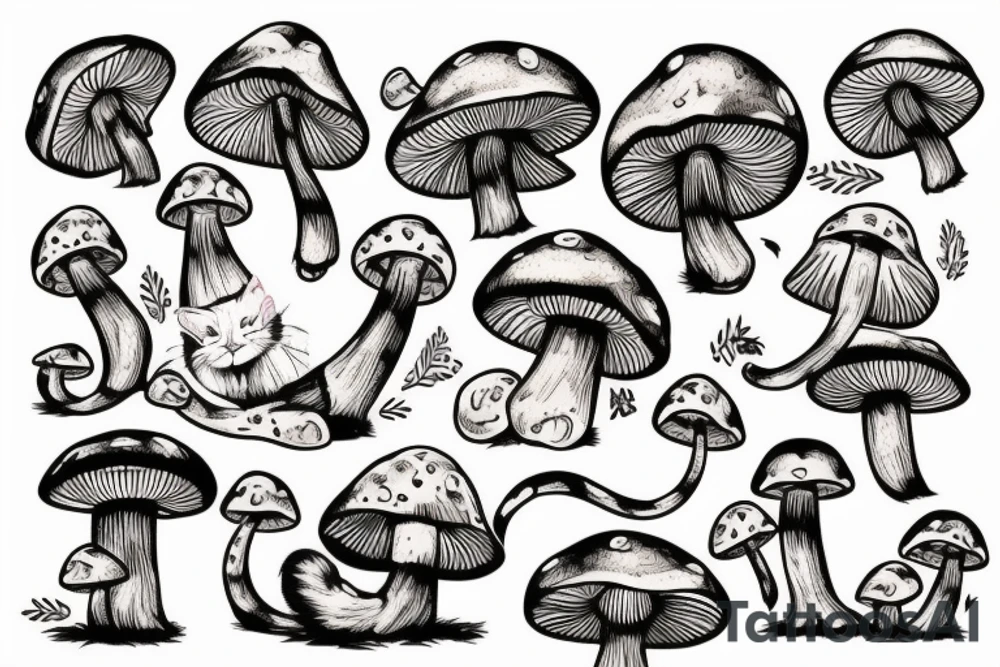 Cat sleeping on a mushroom tattoo idea
