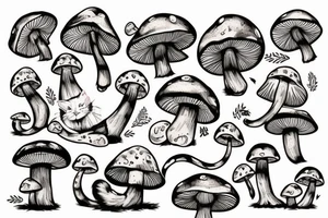 Cat sleeping on a mushroom tattoo idea