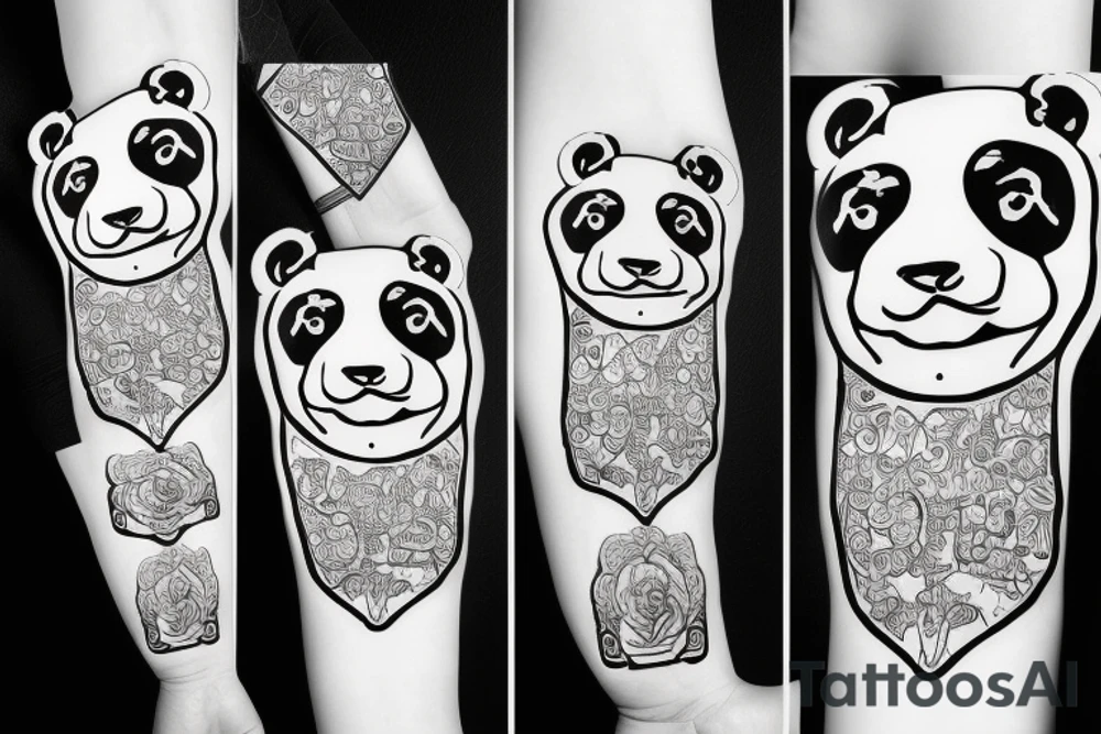 Panda trzymająca maskę lwa w łapach tattoo idea