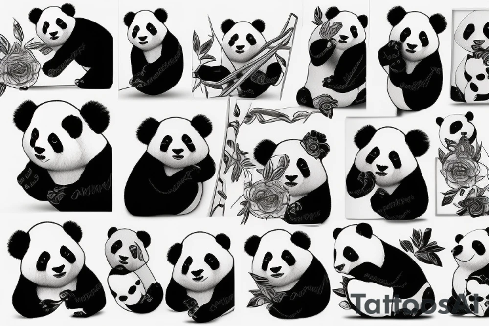 Duża panda z zegarkiem na ręce tattoo idea