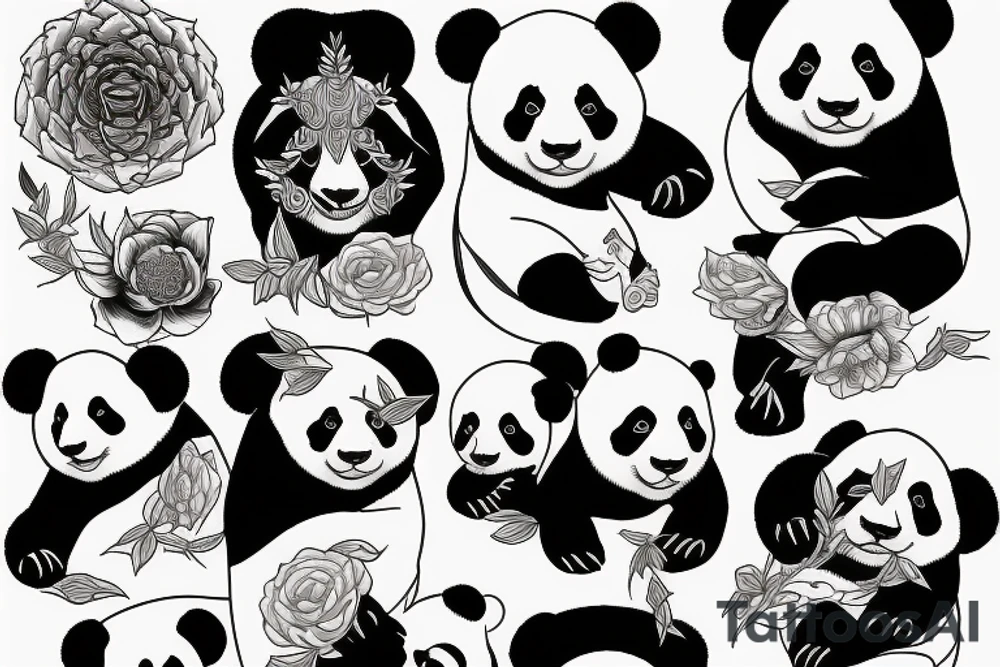 Duża panda z zegarkiem na ręce tattoo idea