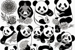 Duża panda z zegarkiem na ręce tattoo idea
