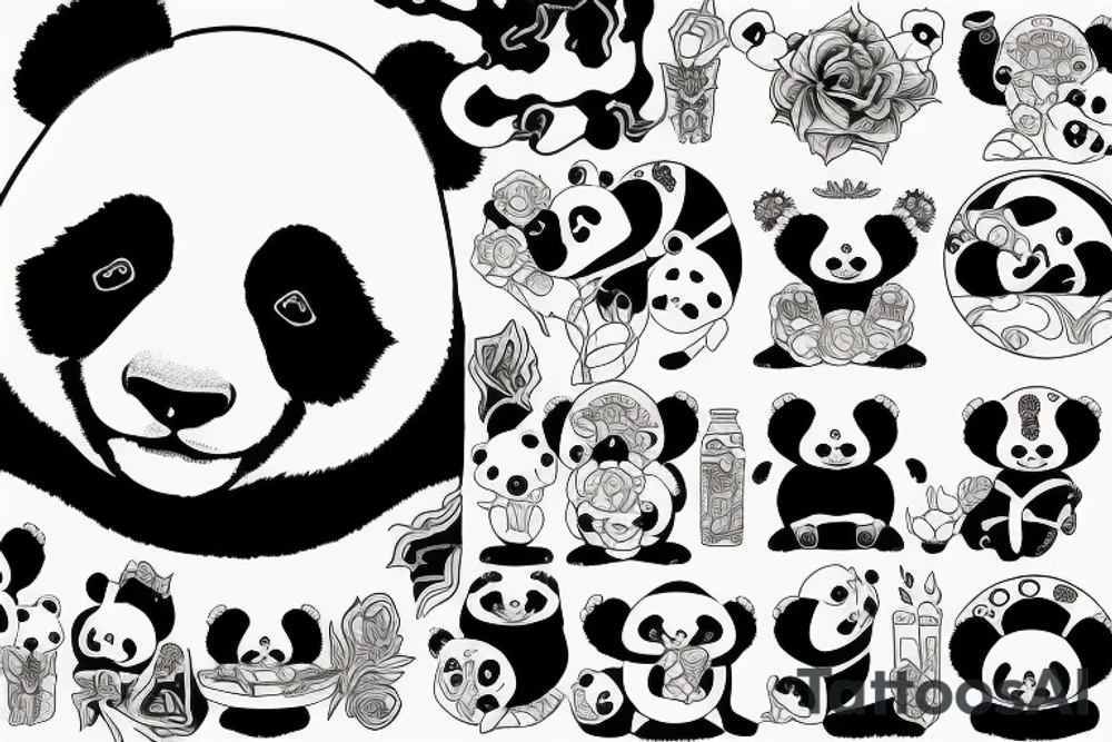 Duża panda z zegarkiem na ręce tattoo idea