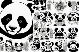Duża panda z zegarkiem na ręce tattoo idea