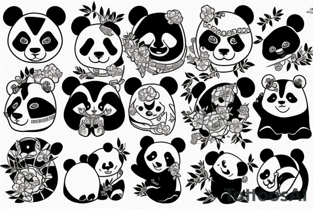Duża panda z zegarkiem na ręce tattoo idea