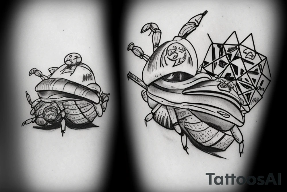 Hermit crab sitting on a d20 tattoo idea