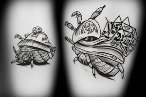 Hermit crab sitting on a d20 tattoo idea
