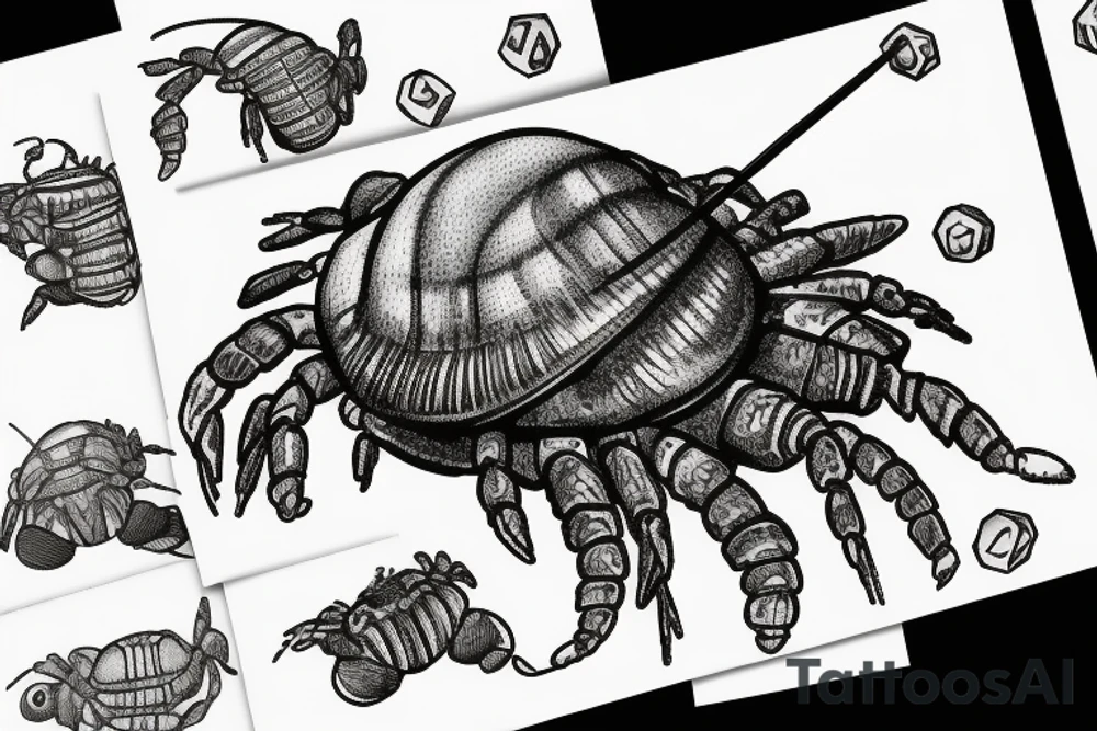 Hermit crab sitting on a die 20 tattoo idea