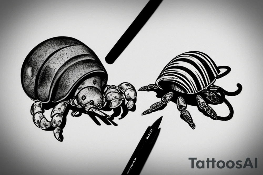Hermit crab sitting on a D20 tattoo idea