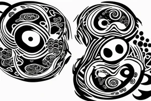 ying yang smiley face surrounded by vortex, realistic sad tattoo idea