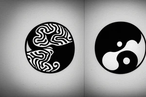 ying yang smiley face surrounded by vortex, realistic sad tattoo idea
