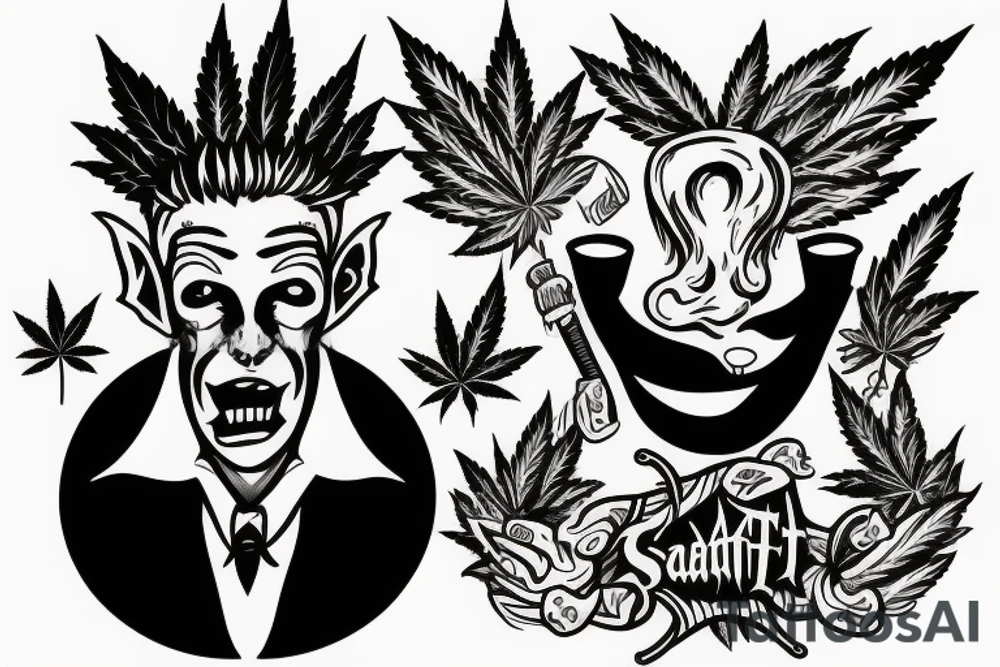 satan smoking cannabis sativa tattoo idea