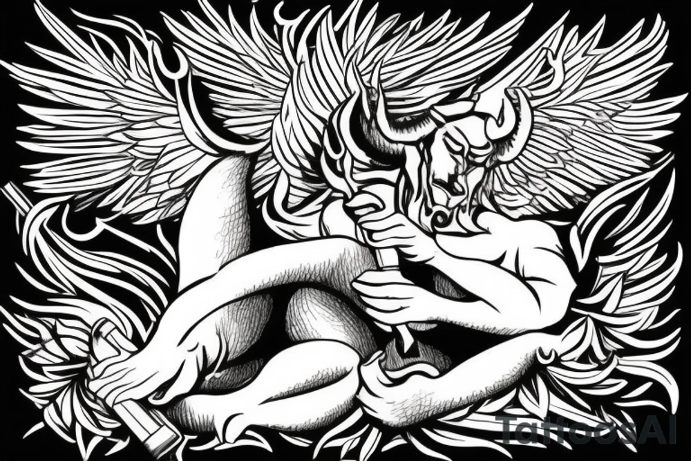 lucifer raping a virgin 
smoking cannabis sativa tattoo idea