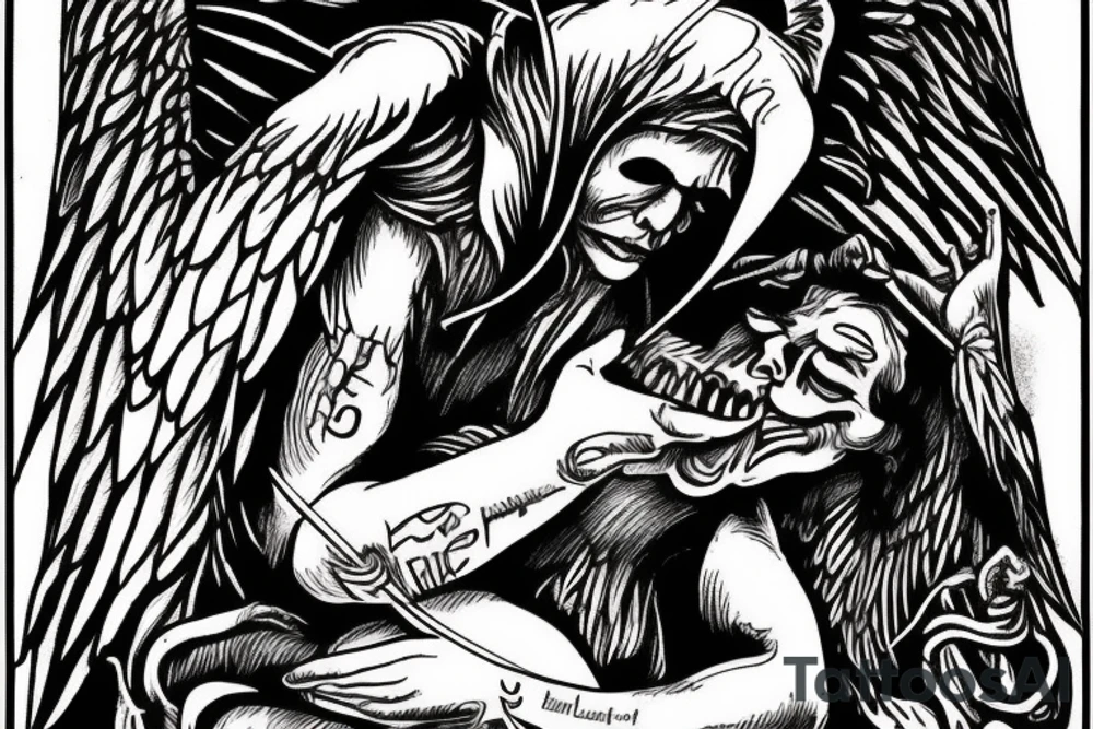 lucifer raping a virgin 
smoking cannabis sativa tattoo idea