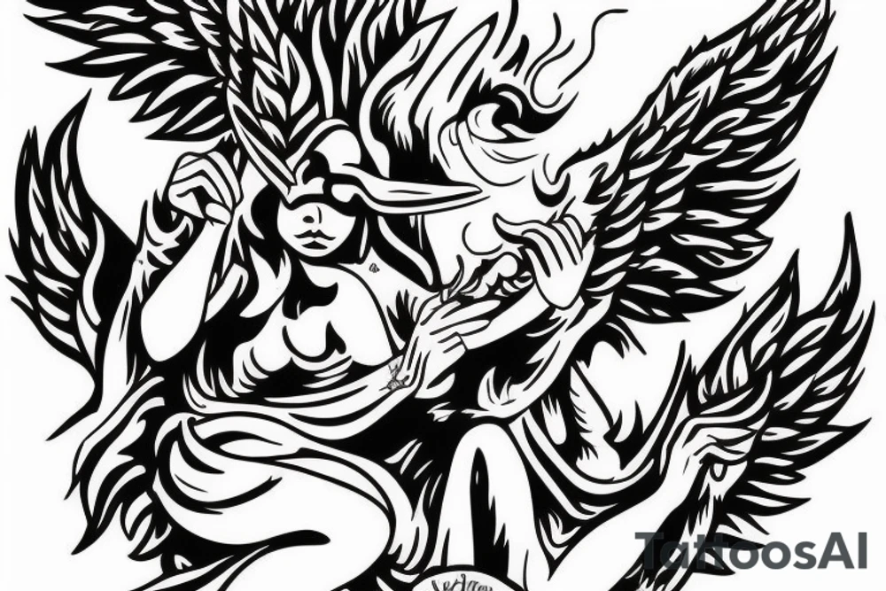 lucifer raping a virgin 
smoking cannabis sativa tattoo idea