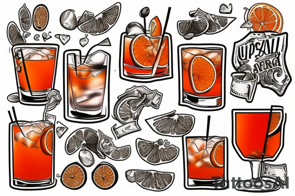 Italian stamp with Aperol drink and orange tattoo idea