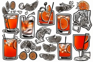 Italian stamp with Aperol drink and orange tattoo idea