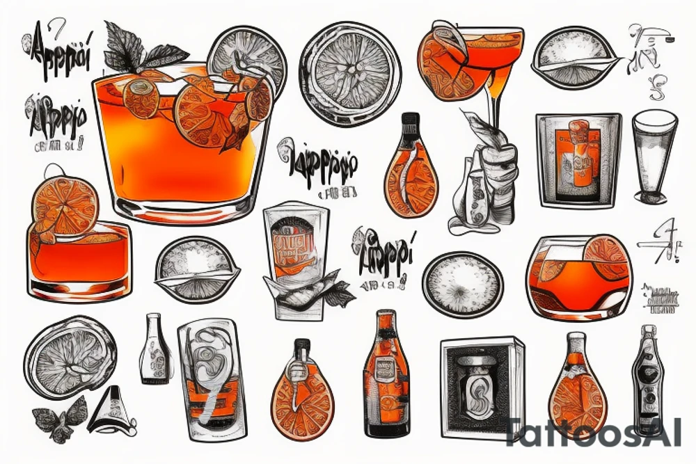 Italian stamp with Aperol drink and orange tattoo idea