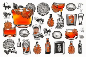 Italian stamp with Aperol drink and orange tattoo idea