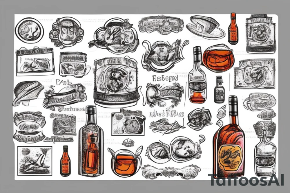 old stamp with aperol bottle Italian tattoo idea