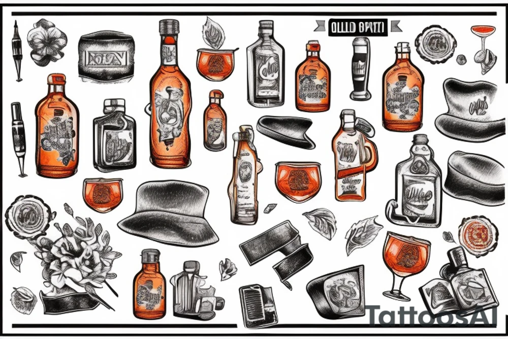 old stamp with aperol bottle Italian tattoo idea