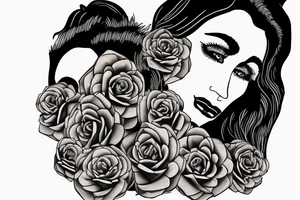 Woman wearing gorilla fur. Background roses and wolf tattoo idea