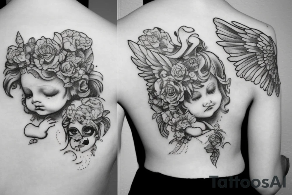 A cherub covering it's eyes tattoo idea