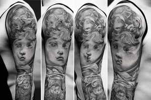 A male cherub covering it's eyes with his arm tattoo idea