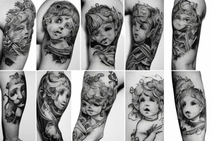 A male cherub covering it's eyes with his arm tattoo idea