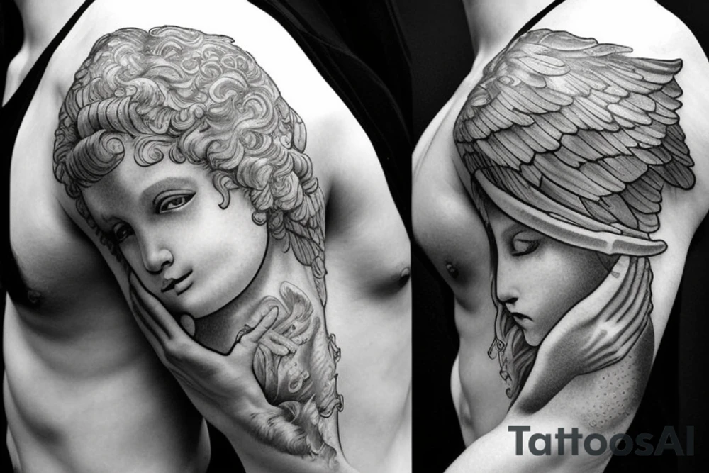 A male cherub angel resting tattoo idea