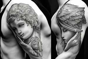 A male cherub angel resting tattoo idea