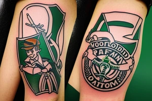 Portland Timbers logo with Morton salt girl tattoo idea