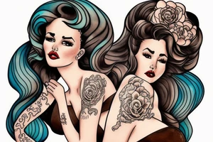 Fat brown pin up woman dressed like Ursula with curly hair tattoo idea