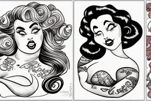 Plus size Black pin up girl with curly hail dressed like Ursula from Disney Little Mermaid tattoo idea