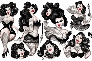 Plus size Black pin up girl with curly hail dressed like a Disney villain tattoo idea