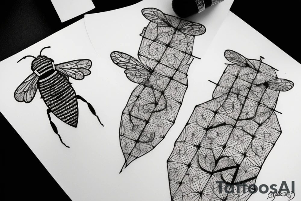 Octagon honey bees minimal tattoo idea