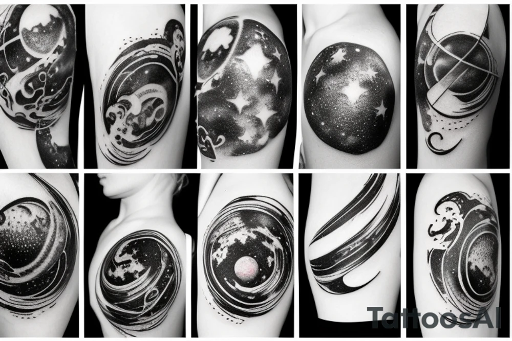 Galaxy with planets and dragons tattoo idea