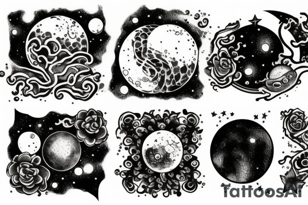 Galaxy with planets and dragons tattoo idea