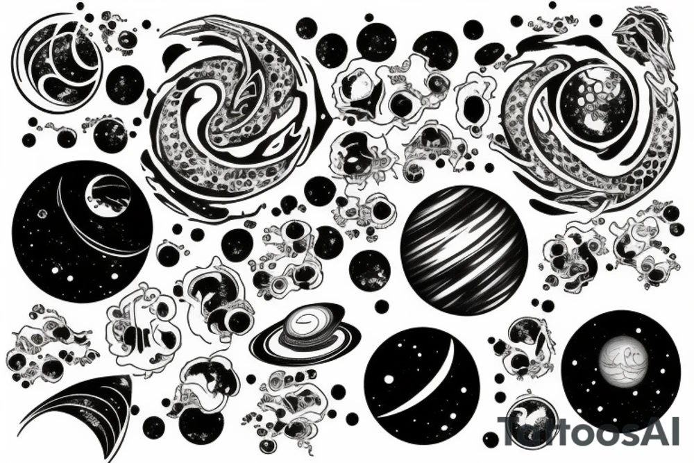 Galaxy with planets and dragons tattoo idea